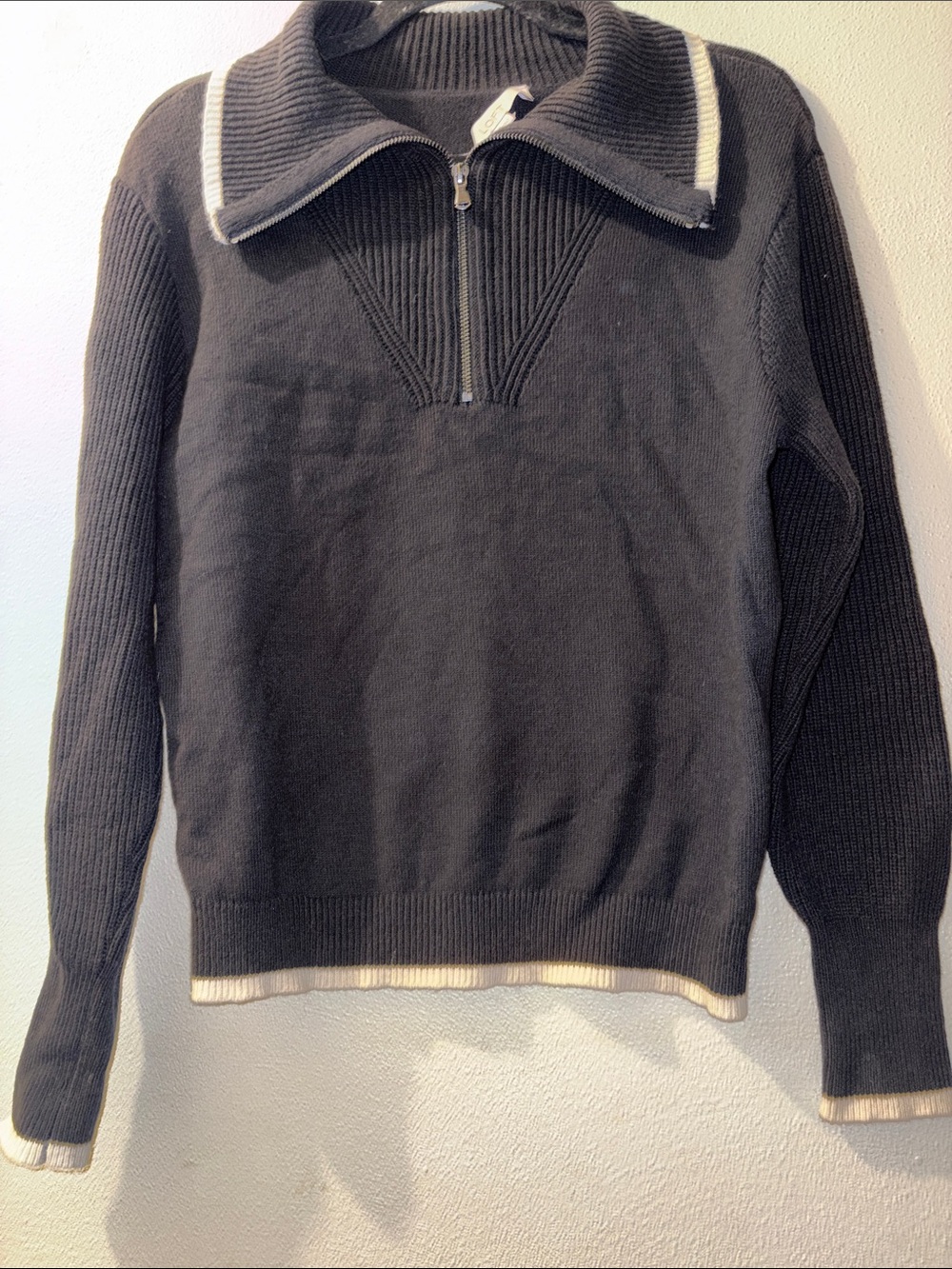 LOFT Women’s size small half-Zip Collar Sweater in black with Cream Trim